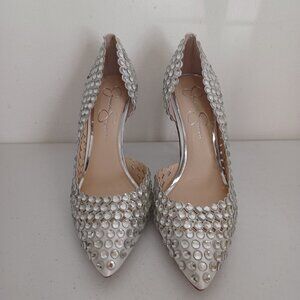 Jessica Simpson Preppi-B White D'orsay Bridal Rhinestone Stiletto High Heel Pump